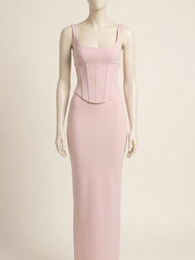 ChicCurve Women's Pink Rose Bodycon Maxi Dress Scoop Neck Corset Set M